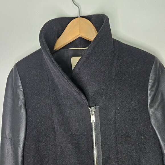 Aritzia Wilfred The Cocoon Wool Cashmere Coat XS leather Sleeves Zipper Front - Picture 2 of 10